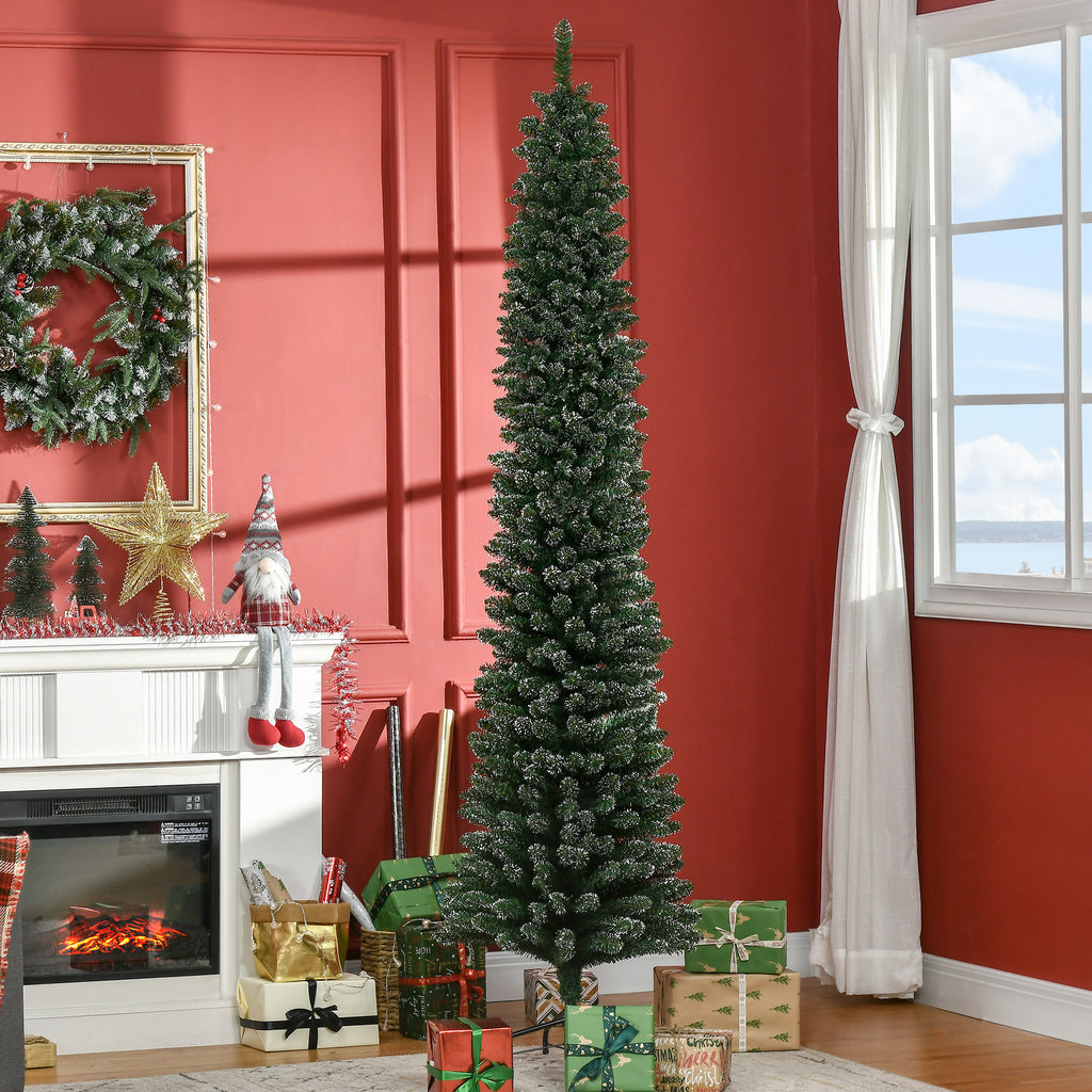 HOMCOM Slim Snowy Christmas Tree with 624 Branches, Removable and Foldable Base, Ø56x225cm, Green