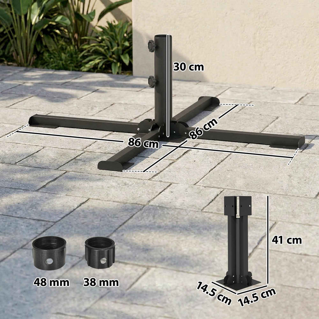 Outsunny Folding Cross Base for 38-48mm Umbrellas, Patio Stand, Dark Grey