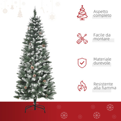 CHRISTMAS TREE - 150cm Snowy Christmas Tree with 464 Branches and 28 Pine Cones in Plastic and Metal, Green and White