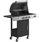Outsunny Gas Barbecue with 3 Burners and Side Burner, 109x50x109 cm, Black
