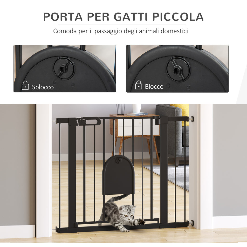 Adjustable Dog Gate with Small Door and Automatic Closure, 75-103x76cm, Black