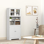 Kitchen Sideboard with 2 Cabinets and 3 Open Compartments, Glass Doors and Adjustable Shelves, 60x30x145.5 cm, White