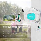 Outsunny Retractable Garden Hose Reel with 25+2m Water Hose and 7 Nozzles for Irrigation, Green and Light Grey