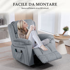 Lifting Armchair with 8 Massage Points and Storage Pocket, in Faux Leather and Steel, 90x95x103 cm, Grey