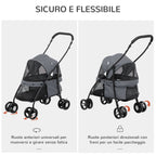 Folding Dog Stroller with Adjustable Canopy, Bag and 2 Leashes, 82x47x97 cm, Gray and Black