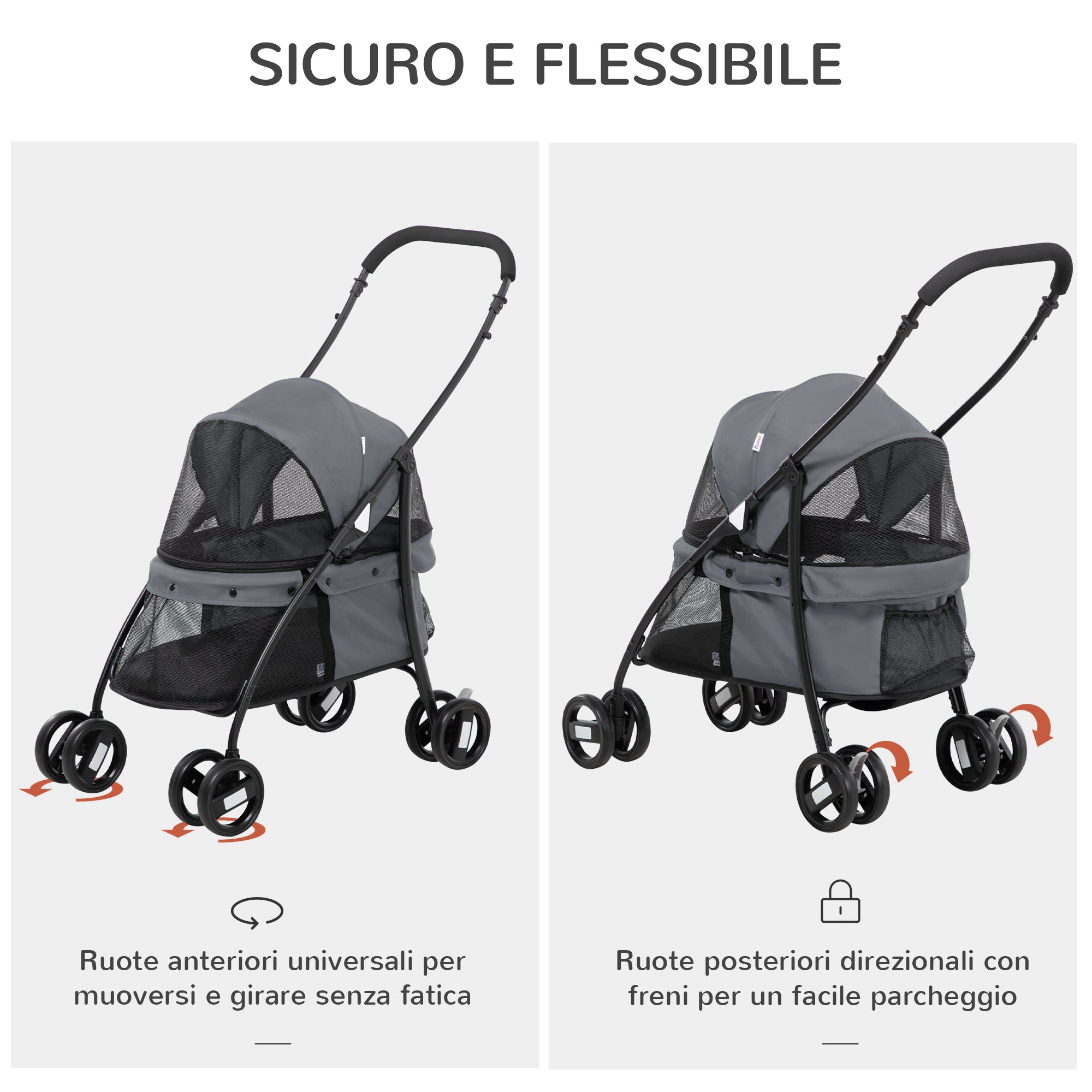 Folding Dog Stroller with Adjustable Canopy, Bag and 2 Leashes, 82x47x97 cm, Gray and Black