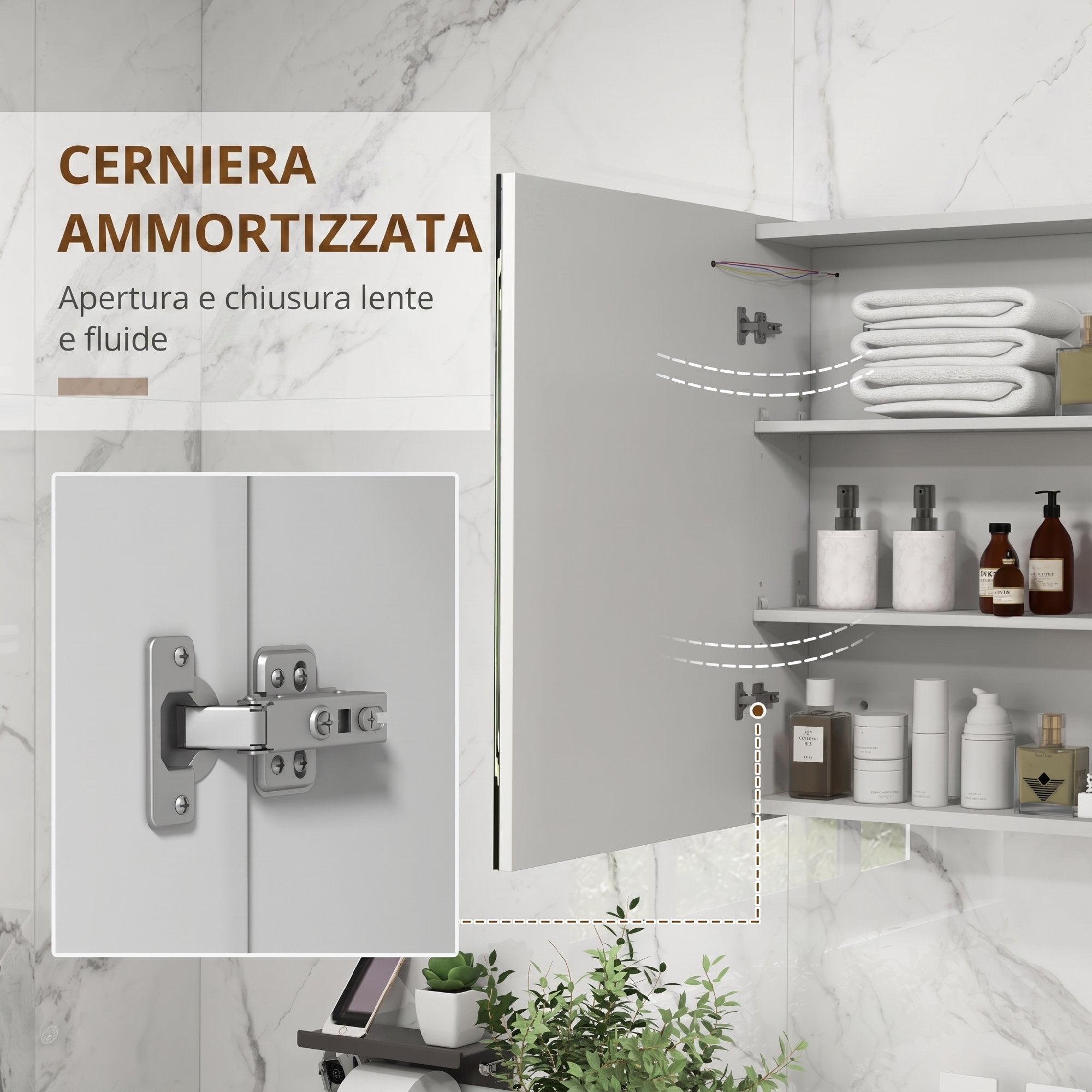 kleankin Bathroom Mirror Cabinet with LED Light, 80 x 65cm Bathroom Cabinet with Mirror, Soft Close Door, 3-Color Dimmable, Adjustable Shelves, Gloss White