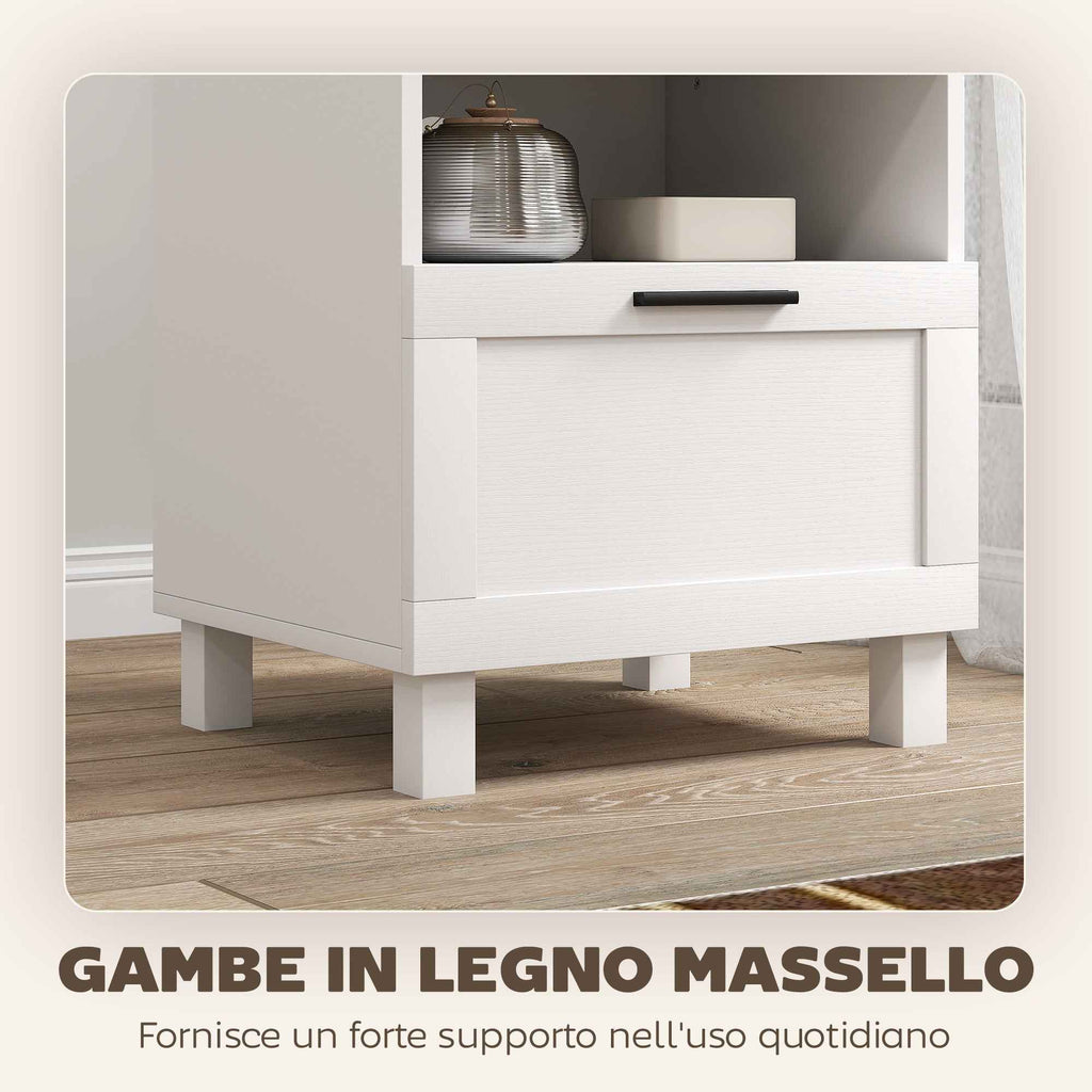 HOMCOM Modern Bedside Table with Drawer and Wooden Shelf, 45x38x50 cm, White and Wood Color