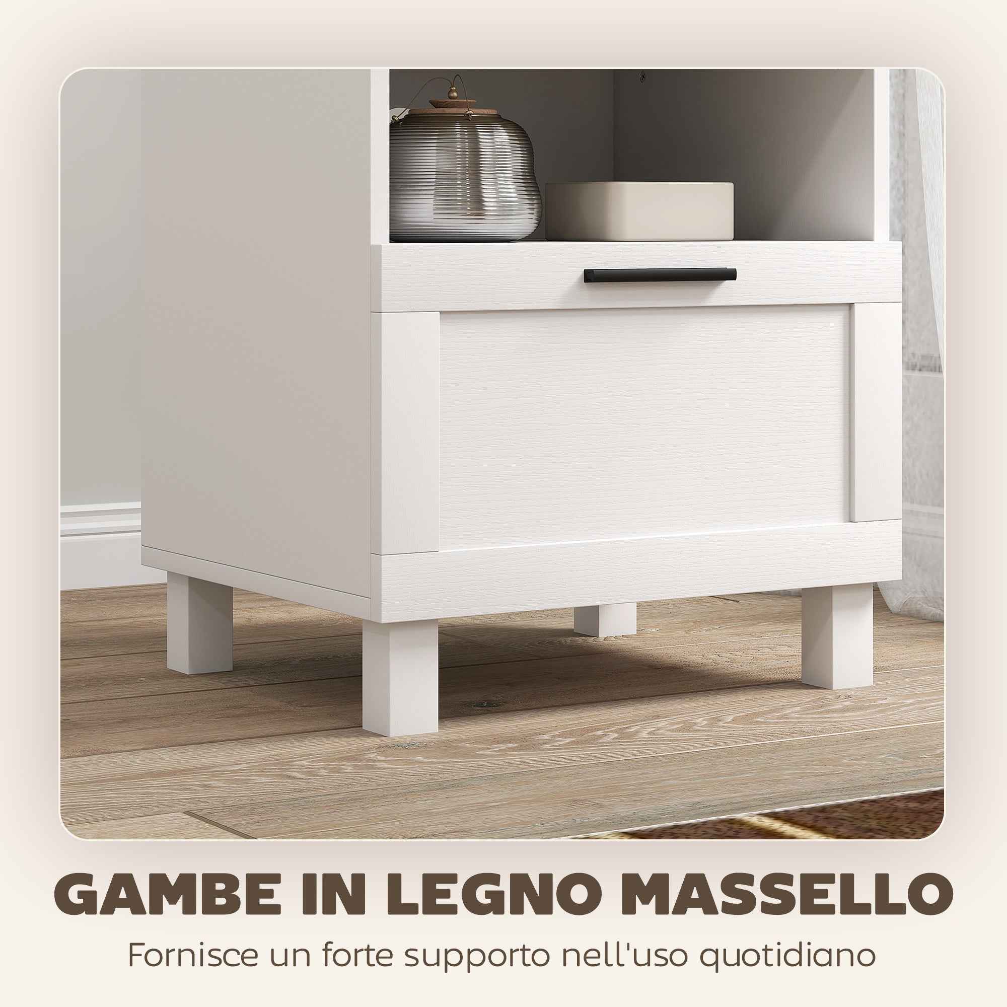 HOMCOM Modern Bedside Table with Drawer and Wooden Shelf, 45x38x50 cm, White and Wood Color