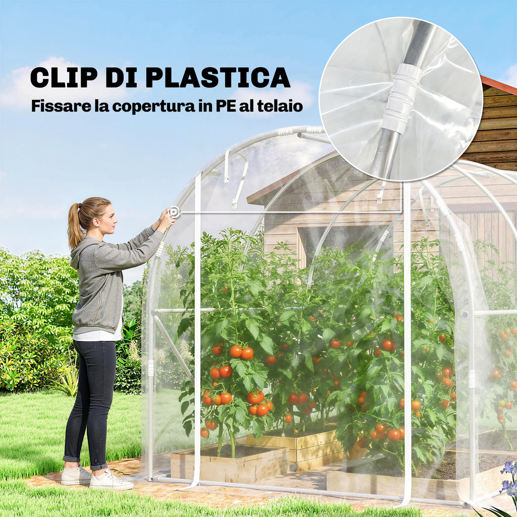 Outsunny 2x3x2 m Tunnel Greenhouse with Roller Doors, Steel Frame and Anti-UV PE Cover, Transparent
