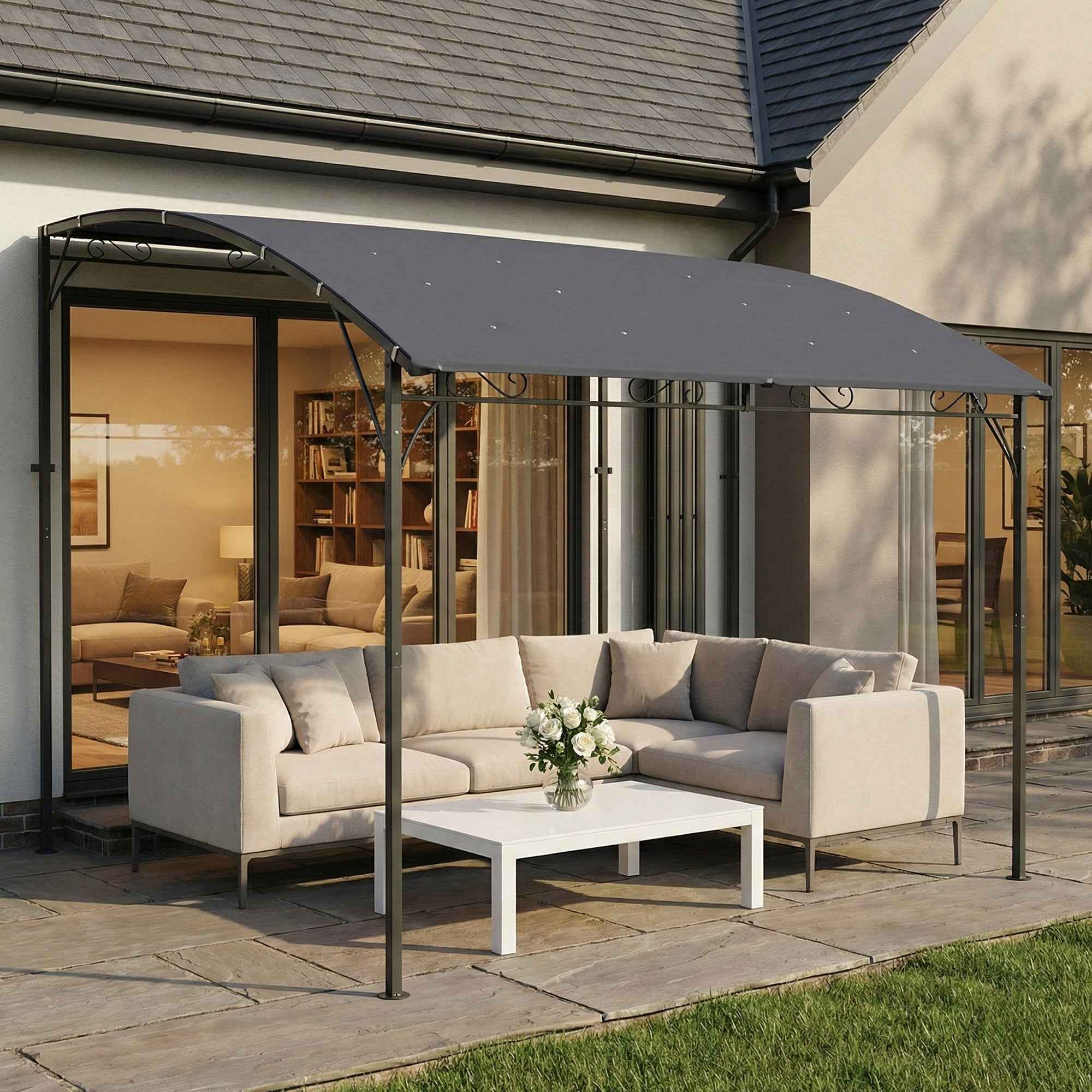 Outsunny Gazebo Pergola with 16 Drainage Holes, Metal and Polyester, 3.8x2.8m, Grey