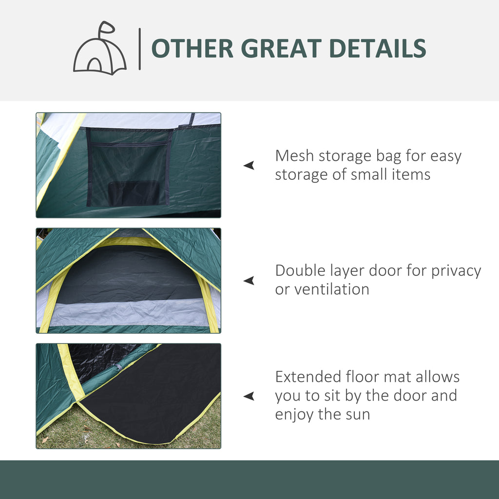 Outsunny Automatic camping tent for 2 people with internal pockets and mat, 205x195x135cm green - Borgè