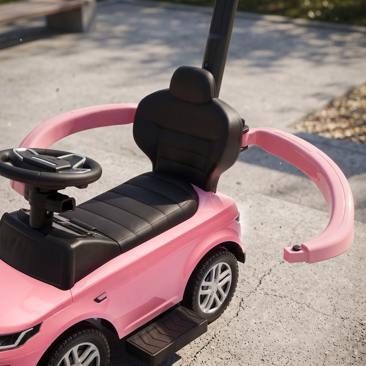 AIYAPLAY Land Rover Licensed Ride-On Car with Handle and Barrier, in PP and Steel, 84x40x94.5 cm, Pink