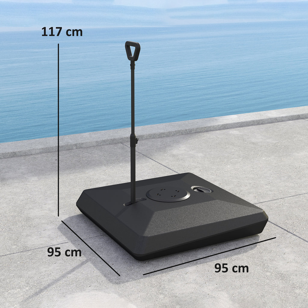 HDPE Cantilever Umbrella Base with Handle and Wheels and Fillable with Water or Sand, 95x95x117 cm, Black