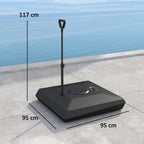 HDPE Cantilever Umbrella Base with Handle and Wheels and Fillable with Water or Sand, 95x95x117 cm, Black