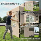 Outsunny Pop Up Folding Gazebo with Side Walls and Windows, 2.9 x 4.3 m, Metal and Oxford Fabric, Sand Brown