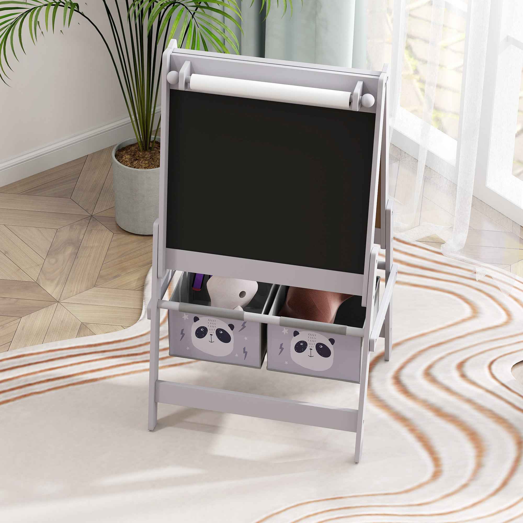 3-in-1 Children's Easel with 2 Storage Bins, Ages 3-8 Years, 54x46.5x93cm, Grey