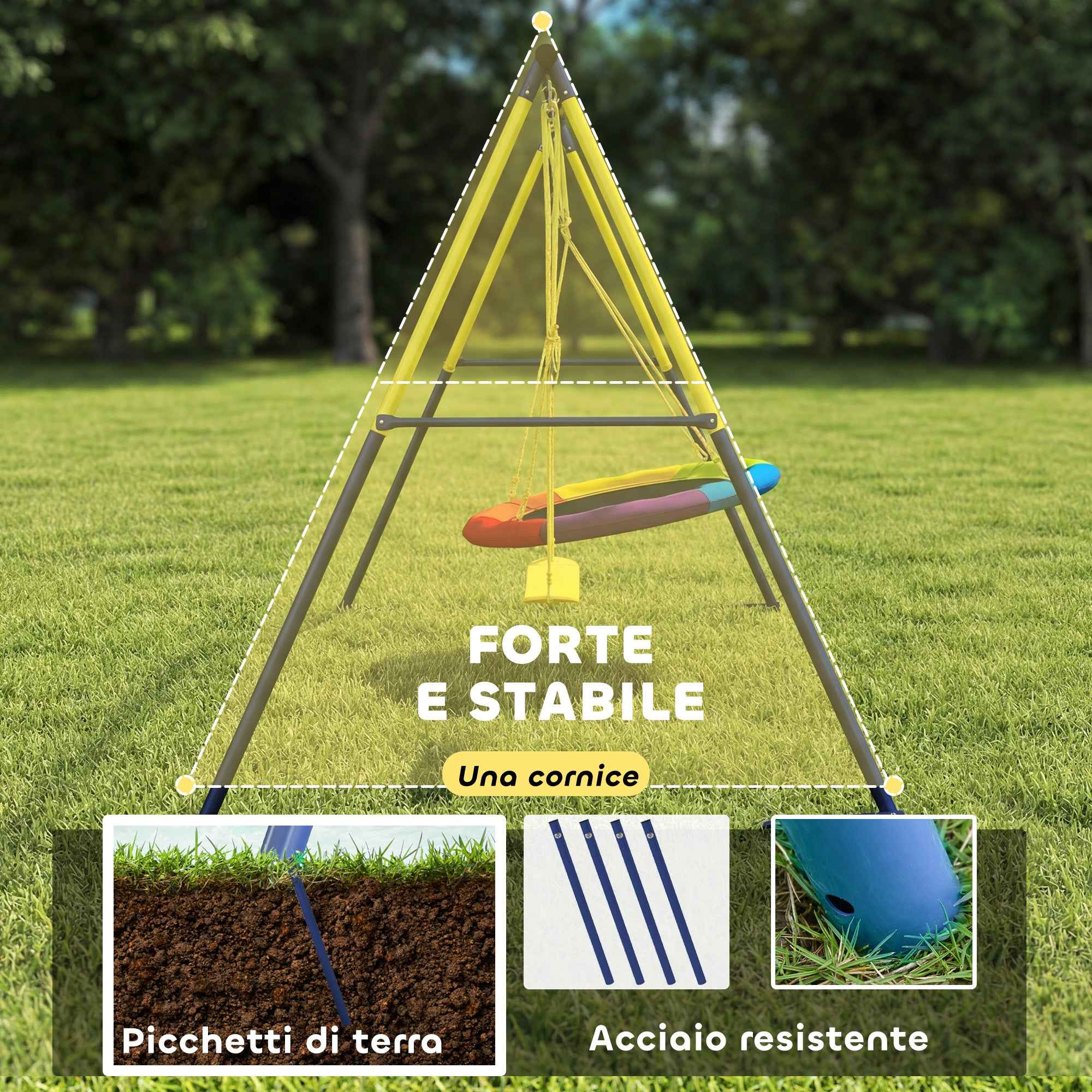 Adjustable Children's Nest Swing and Garden Swing Set, Metal, 265x160x178 cm, Multicolor