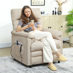 Recliner Chair with Footrest, Heated, 8 Massage Points and 5 Modes, Velvet Fabric, Beige
