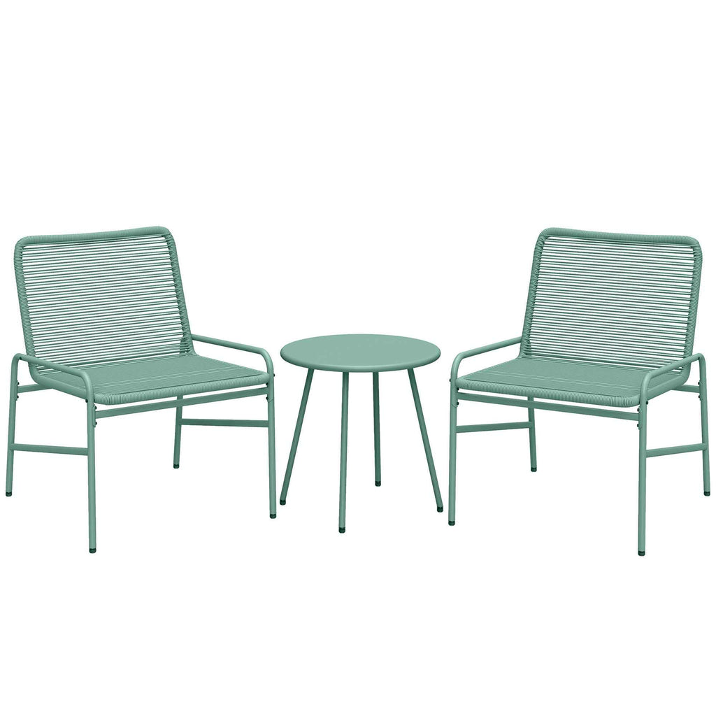Outsunny 3-Piece Rattan Bistro Set: 2 Chairs, Round Garden Table, Green.