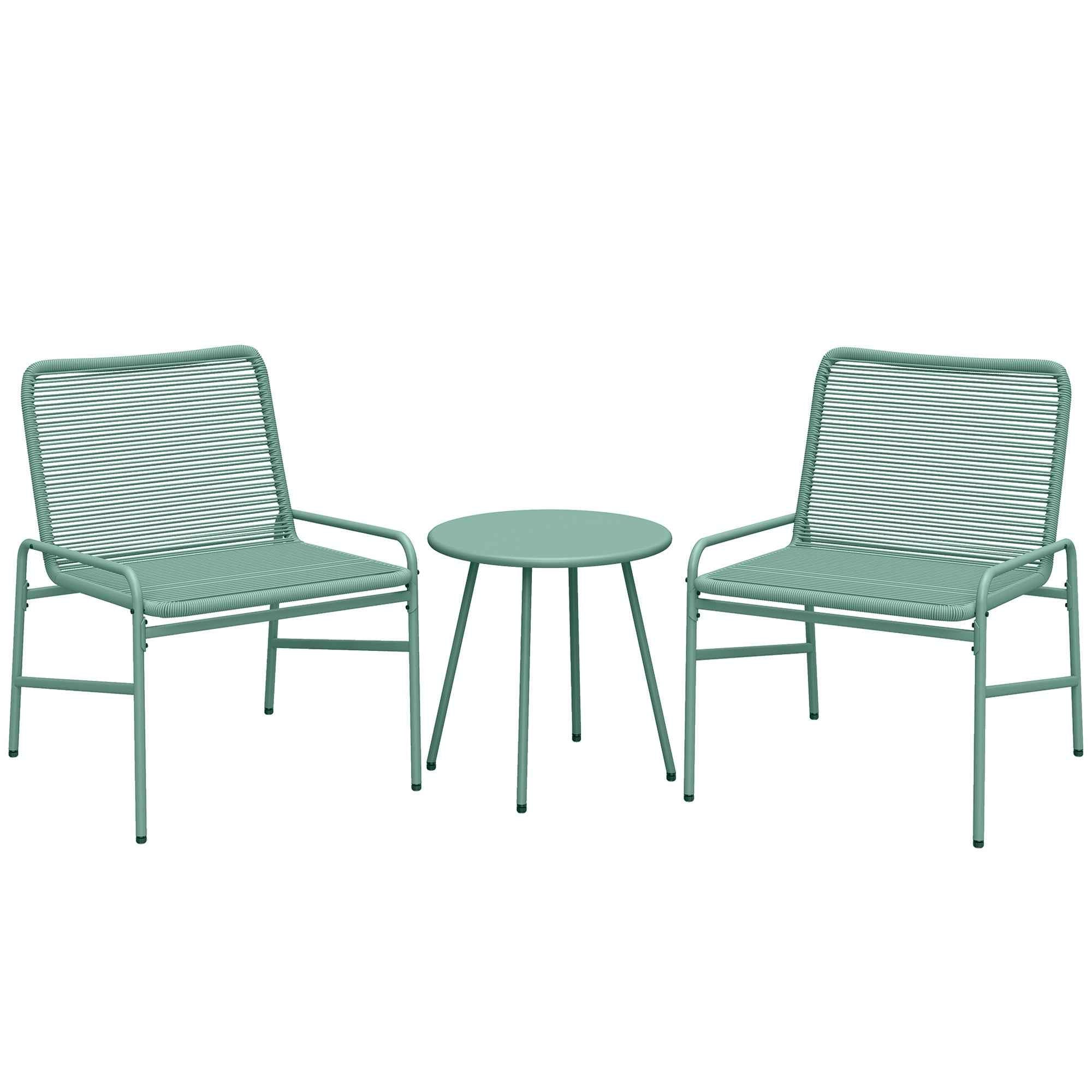 Outsunny 3-Piece Rattan Bistro Set: 2 Chairs, Round Garden Table, Green.