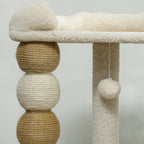 Cat Tower with Bed, Platform and Toy Ball, Made of Wood, Plush and Jute, 48.5x40x76 cm, Beige