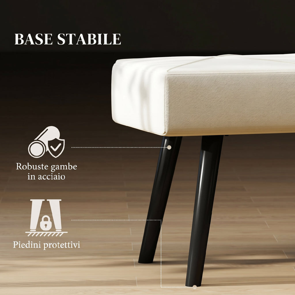 HOMCOM Upholstered Bench for Entryway and Living Room, Velvet Bedside Bench with Steel Legs, 100x36x45cm, Cream