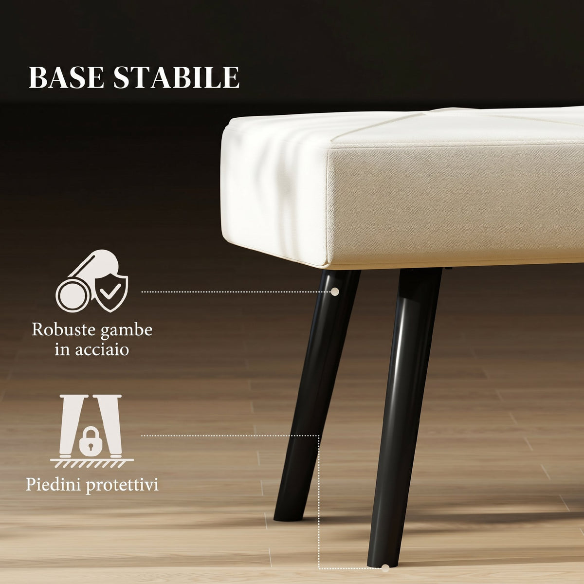 HOMCOM Upholstered Bench for Entryway and Living Room, Velvet Bedside Bench with Steel Legs, 100x36x45cm, Cream