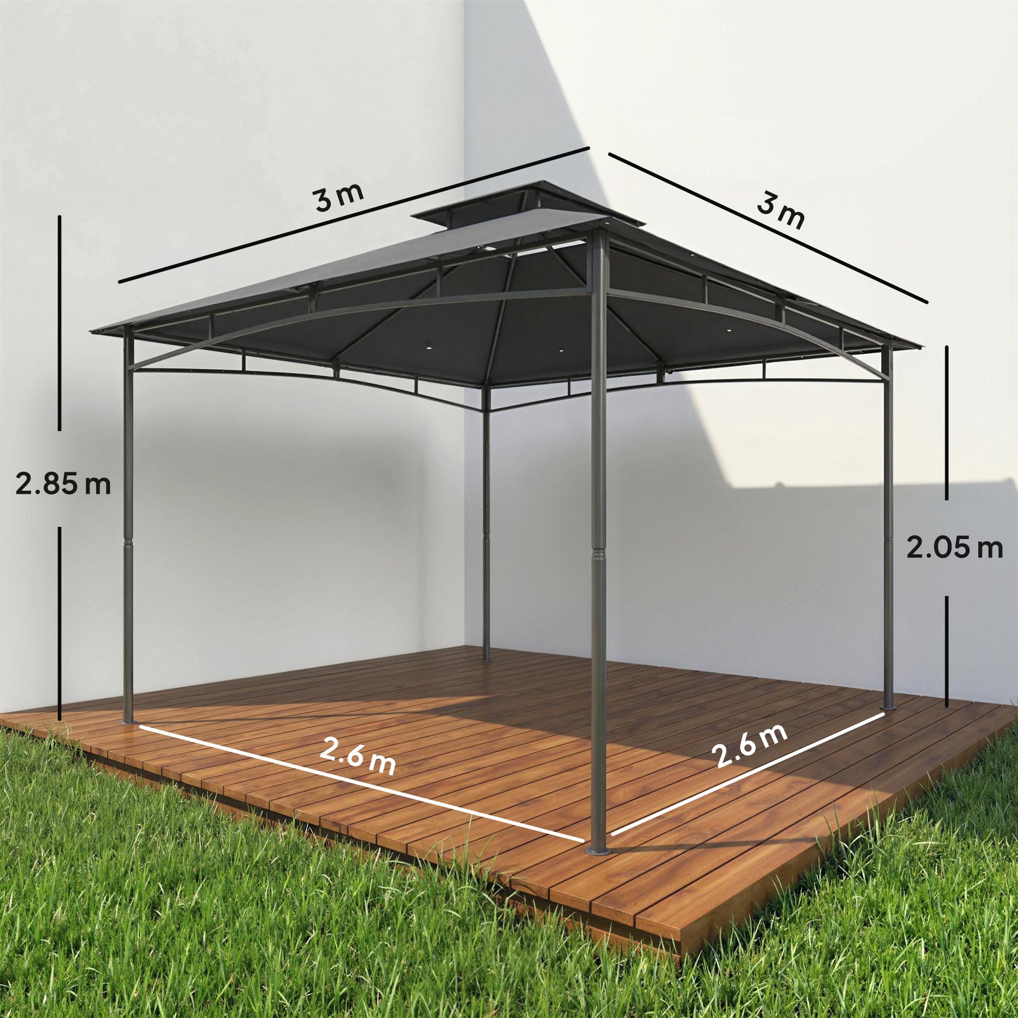 Outsunny Garden Gazebo Outdoor Gazebo Double Roof 3x3 m Dark Grey