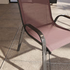 Set of 4 Stackable Garden Chairs with Curved Armrests, Steel and Breathable Fabric, 54x71x93 cm, Brown