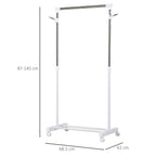 Adjustable Height Clothes Rail with Storage Base and 4 Wheels, 68.5x42x87-145 cm