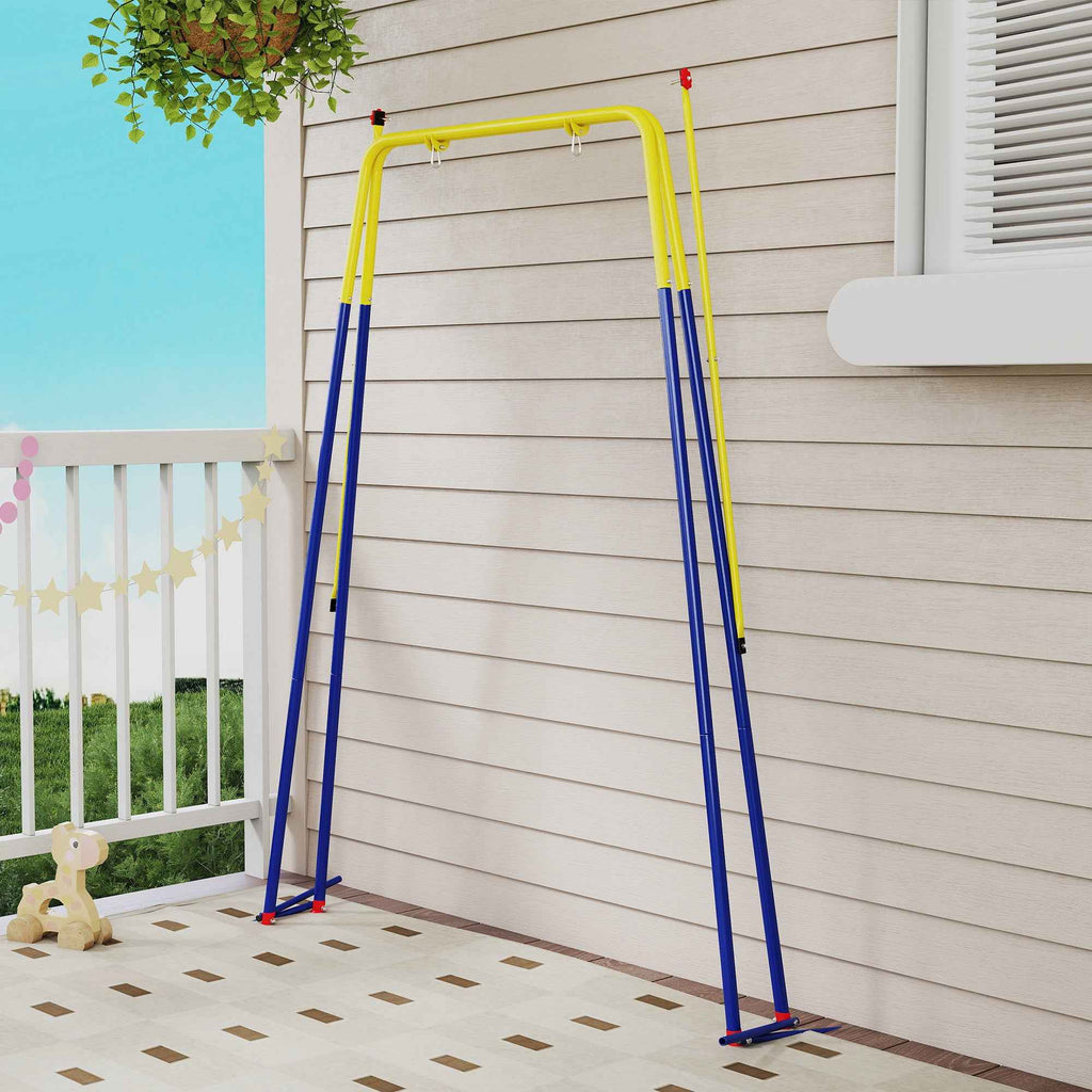 AIYAPLAY Garden Swing Frame with 2 Hooks, Steel, 128x155x157 cm, Yellow and Blue