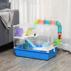 3-Tier Hamster Cage with Tunnel, House and Hamster Wheel, 59x36x47cm, Blue and White