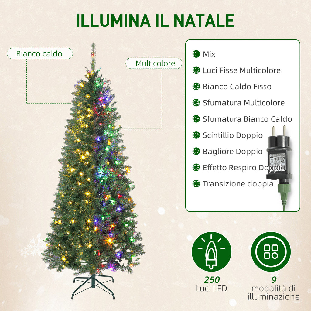 180cm Illuminated Christmas Tree with 250 White and Colourful Lights, 899 Branches and 9 Lighting Modes