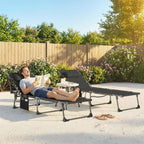 Outsunny Set of 2 Folding and Reclining Garden Sun Loungers on 5 Levels with Cushions, 57x200x38 cm, Black