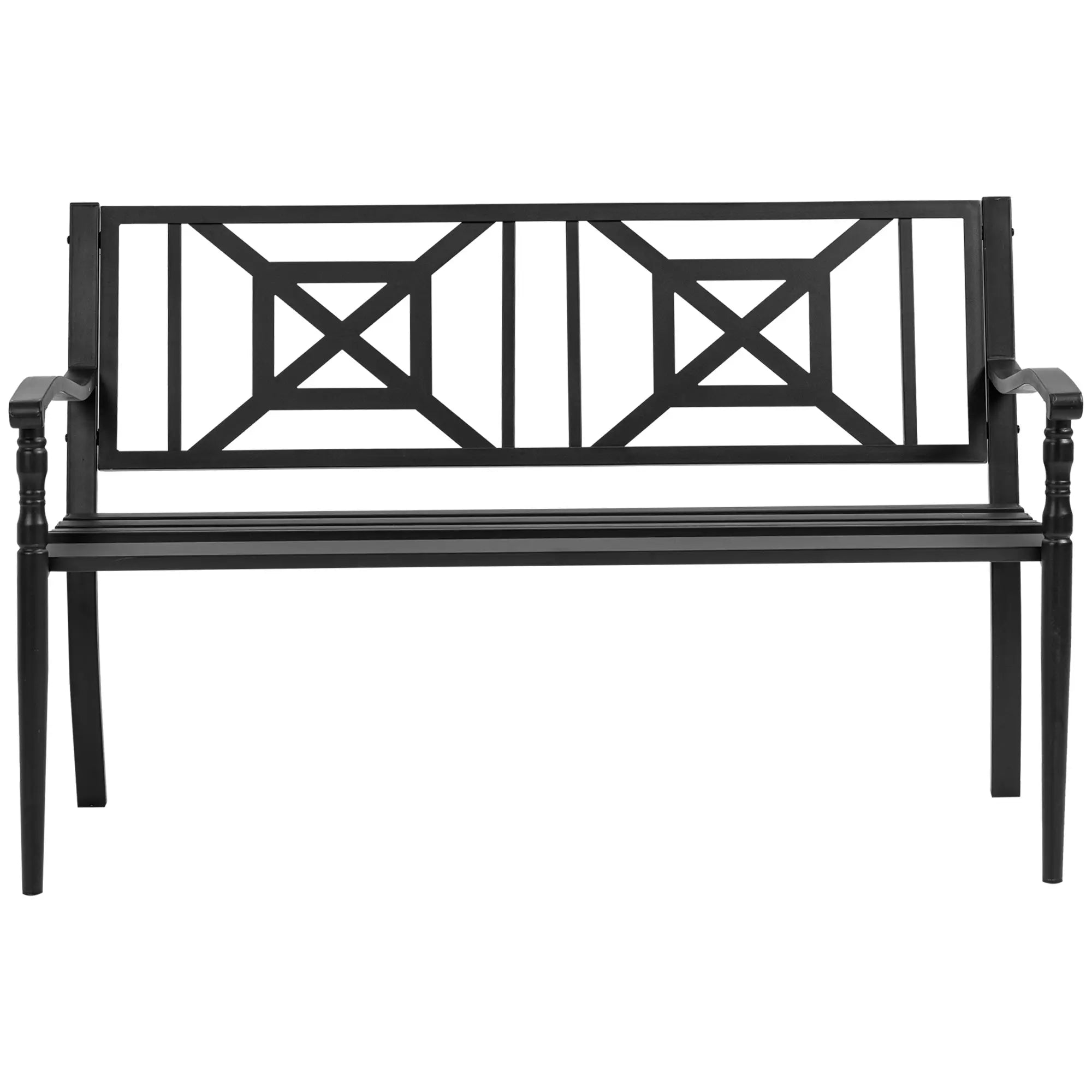 Black Steel Garden Bench for 2 Persons with High Backrest and Armrests, 128x62. 5x81. 5 cm - Borge' Group Limited