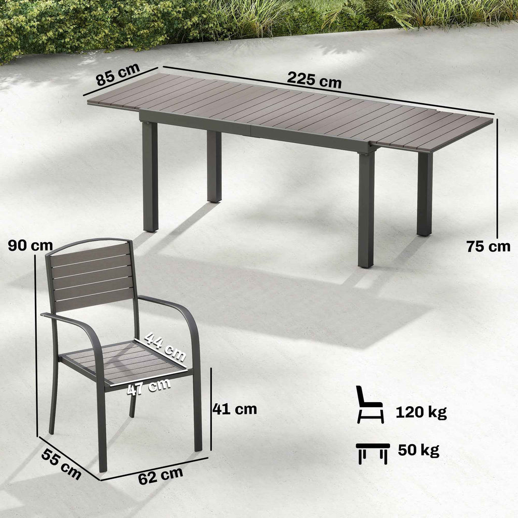 9-Piece Extendable Outdoor Dining Set, Aluminum Table, 8 Chairs, Gray