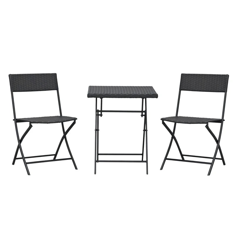 3-Piece Folding Garden Set, PE Rattan and Metal, 2 Chairs and Coffee Table, UV Protection, Balcony Furniture Set, for Patio and Backyard, Brown - Borge' Group Limited