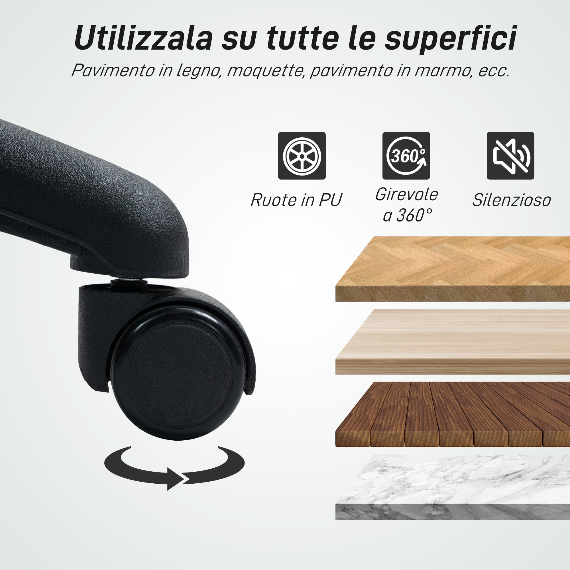 Swivel Chair with Footrest Ring and Curved Backrest, in Polyester, Foam and Plastic, 55x58x94 cm, Black