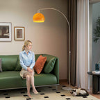 HOMCOM Arc Floor Lamp with Foot Switch, Marble, Metal and Plastic, 26x90x180 cm, White and Orange
