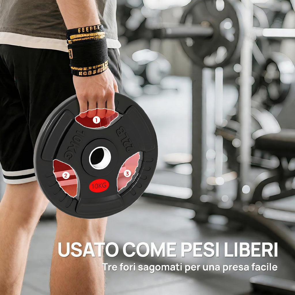 SPORTNOW Set of 2x10 kg Weight Plates with 5 cm Hole and 3 Handles, Steel with Plastic Coating, Black
