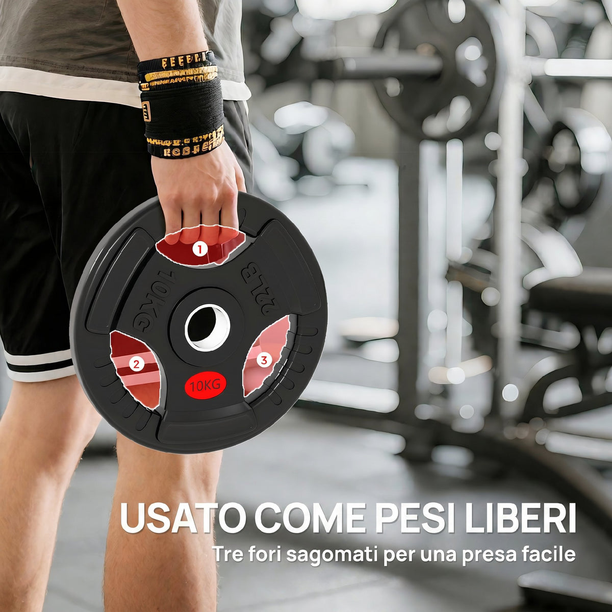 SPORTNOW Set of 2x10 kg Weight Plates with 5 cm Hole and 3 Handles, Steel with Plastic Coating, Black