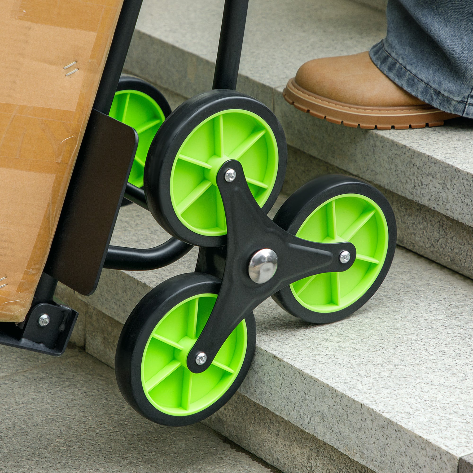 DURHAND 6-Wheel Folding Stairlift Cart, 120kg Load Capacity, Steel, for Moving, Gardening, Green