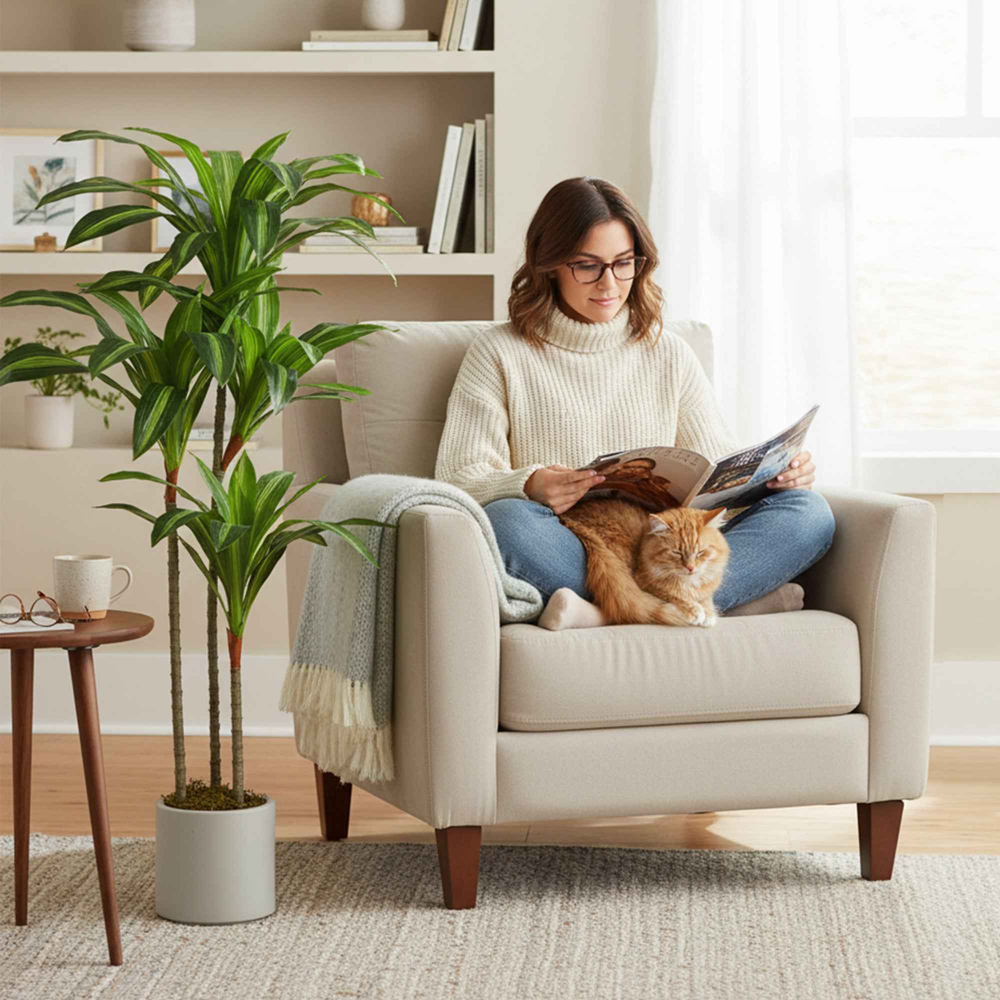 HOMCOM Artificial Green Dracaena Plant in PEVA and Wood with PP and Cement Container Pot, 60x40x120 cm
