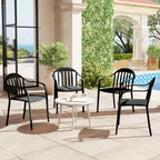 Set of 4 Stackable Garden Chairs in PP with High Backrest and Armrests, 57x54x78 cm, Black
