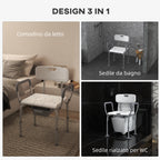 3-in-1 Shower Chair with Backrest and Armrests, Adjustable Height and Non-Slip Feet, White