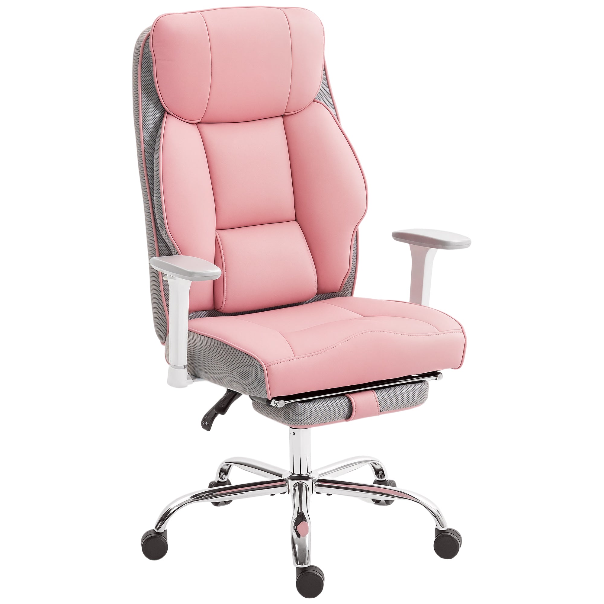 Ergonomic Office Chair with Adjustable Armrests, Footrest and Headrest, Pink