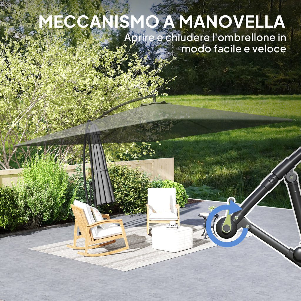 Garden Umbrella with Arm 3.6x3.9 m 360° Swivel and Tilting, Crank Opening, Gray