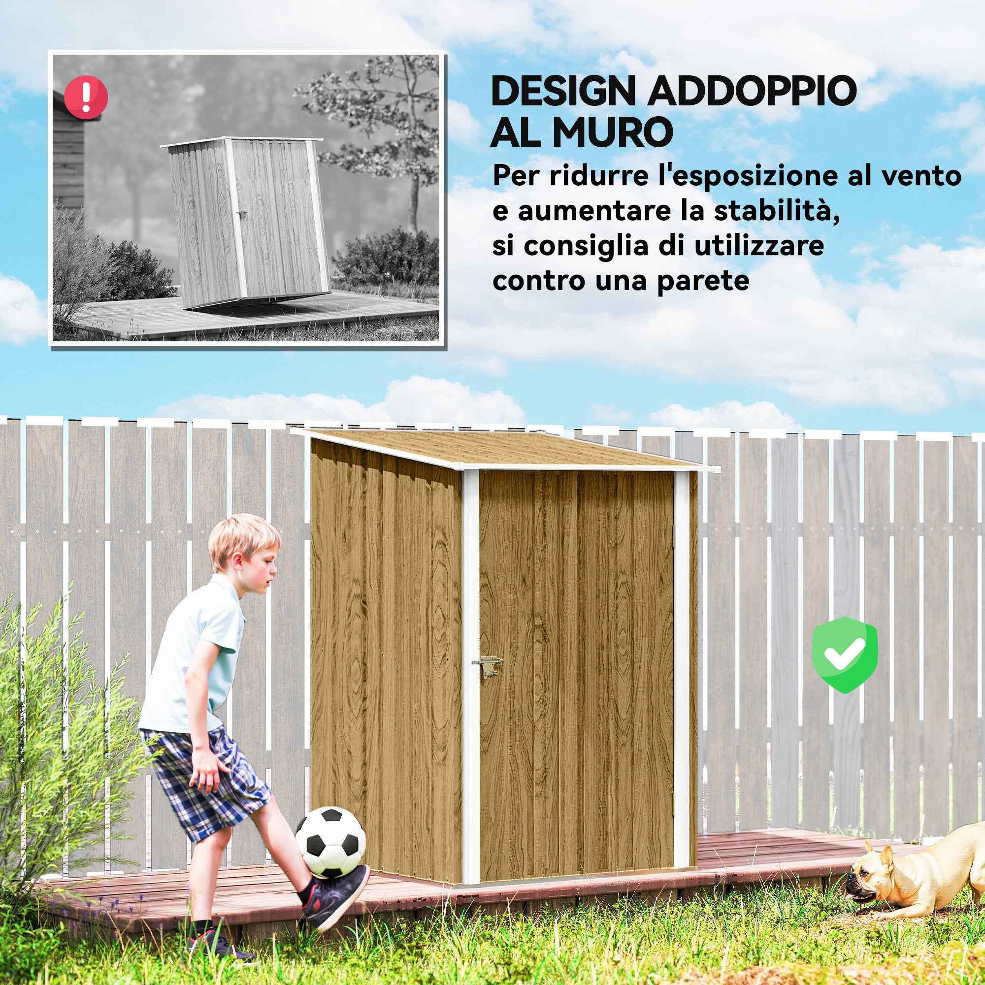 Outsunny Galvanized Steel Garden Shed with Hinged Door, 100x104x160 cm, Light Brown