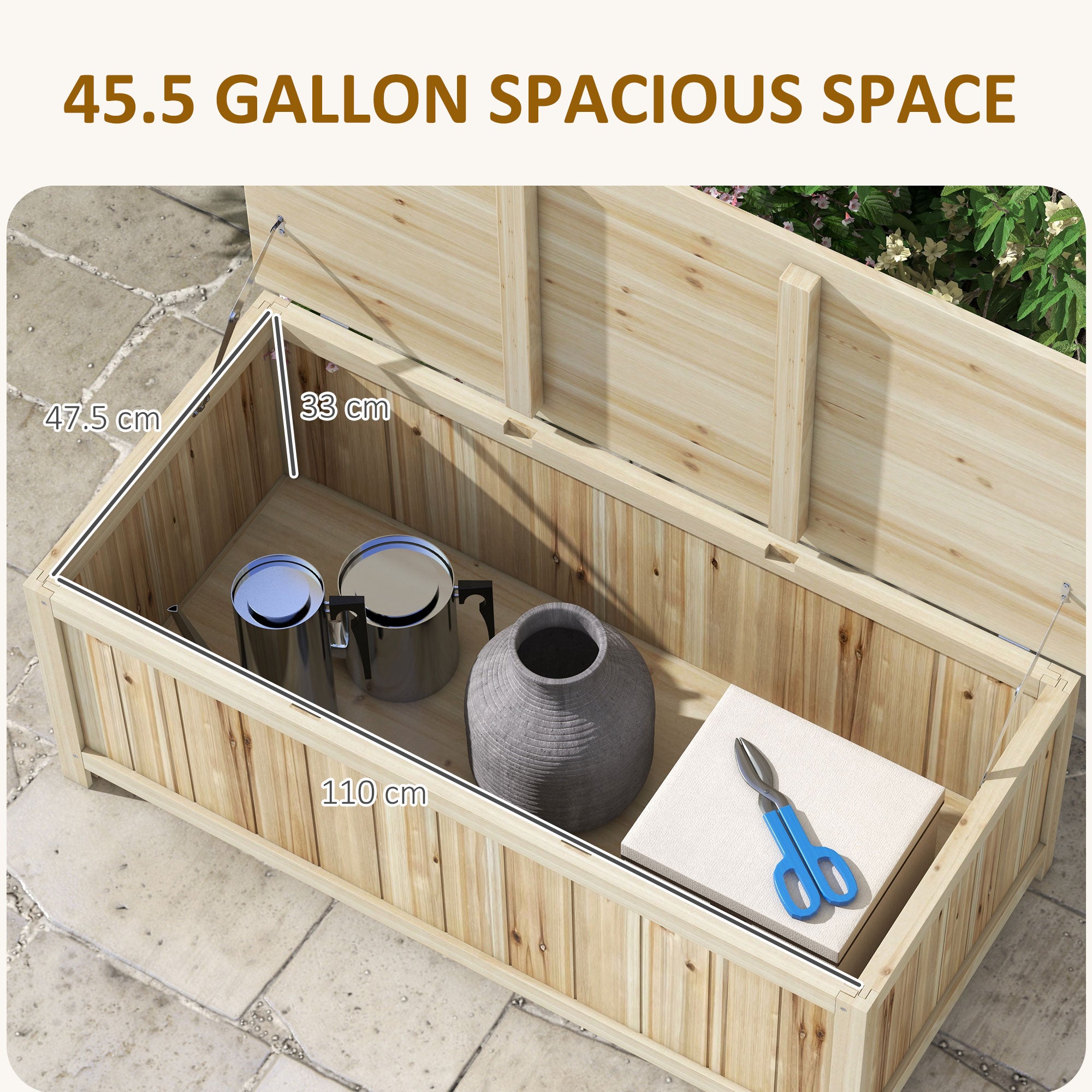 Outsunny Bench Garden container 172L in fir wood, 120x55x45cm, wood color - Borgè